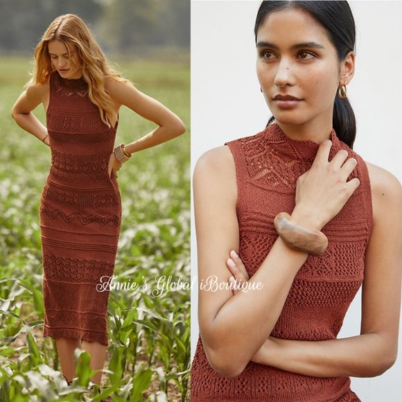 RARE NWT ANTHROPOLOGIE Crochet Midi Dress. Stretch. Size XL - Picture 16 of 16